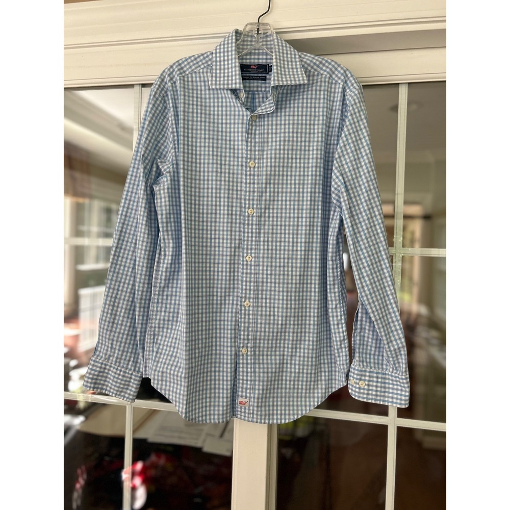 Vineyard Vines Button Down Shirt Blue Plaid Classic Fit Burgee Men's Size Small